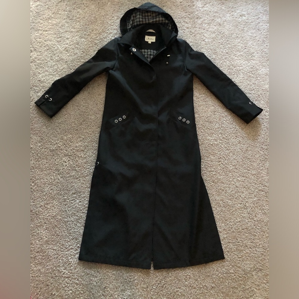Jessica Classic Black Hooded Trench Coat